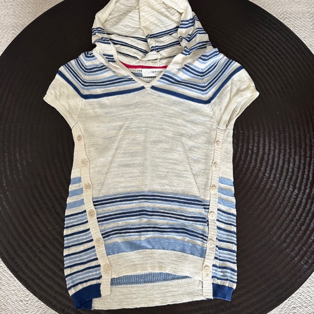 Anthropologie Sparrow Knit White and Blue Top Sweater XS